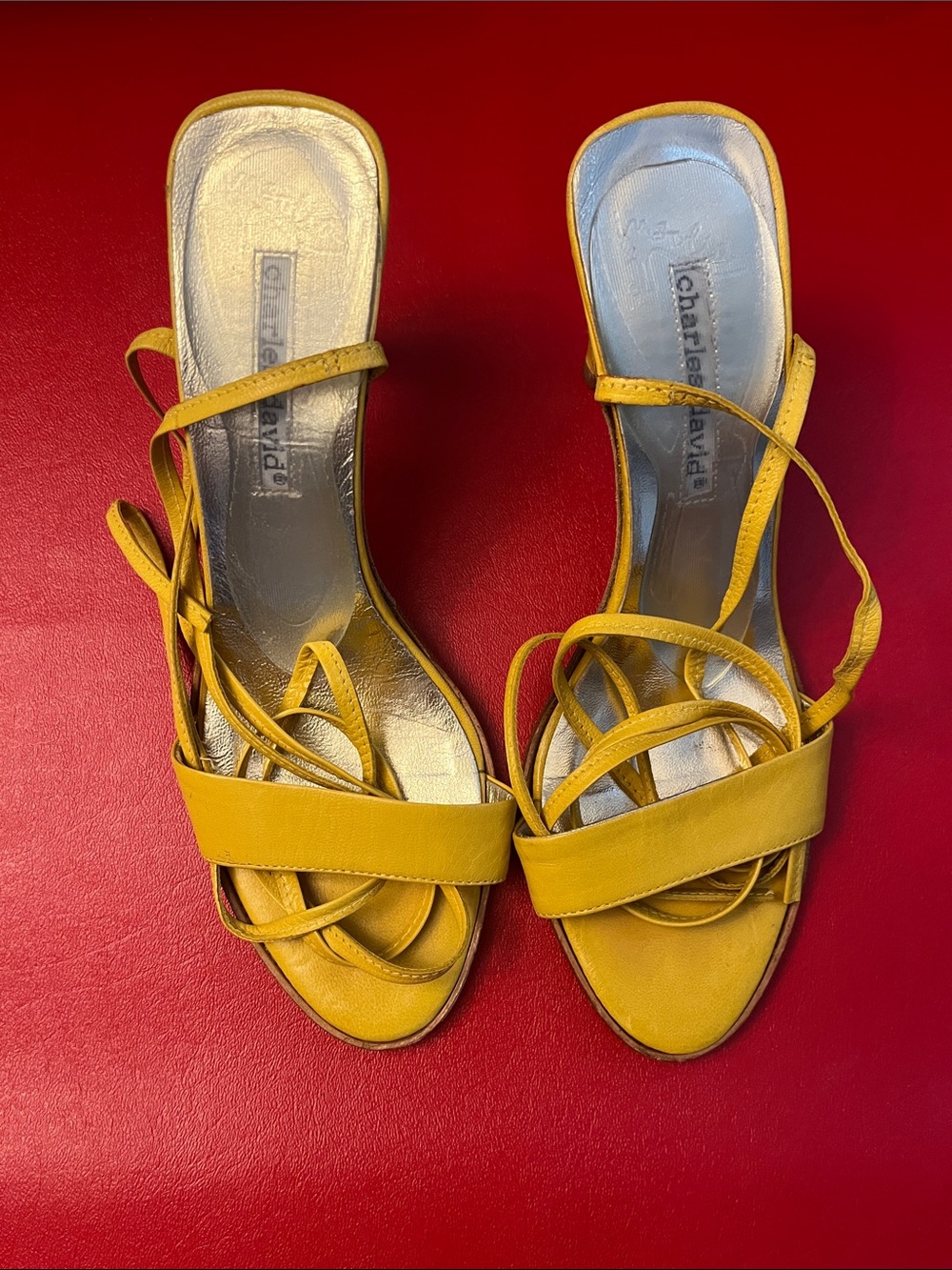 Charles David Yellow Strappy Leather Heels